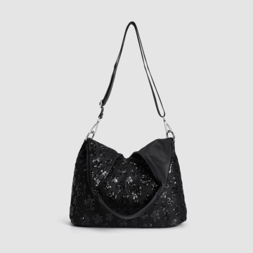 Black sequined ladies crossbody bag