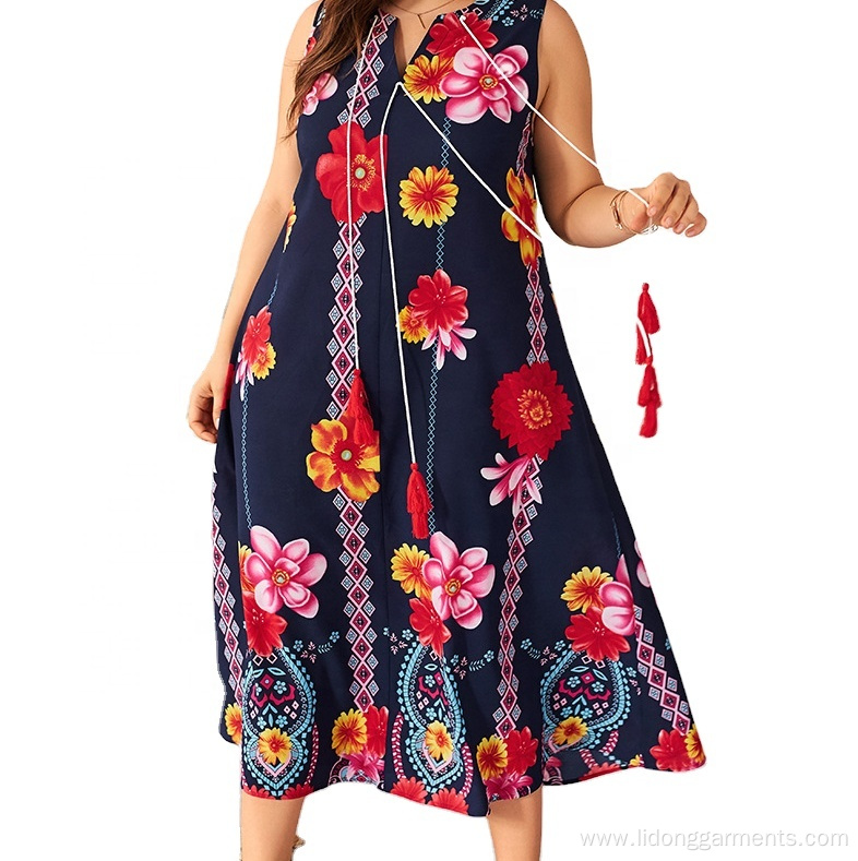 Plus Size Casual Women Printing Long Dress