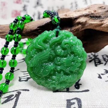 Vintage Style Artificial Jade Necklace with Dragon and Phoenix for Wedding Gifts and Good Luck