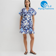 Fashionable printed short-sleeved dress