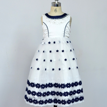 Cute navy flower kid dress children girl dress latest children dress designs