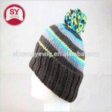 Female Winter Hat elastic knitted wool cap color stripe warm ski cap