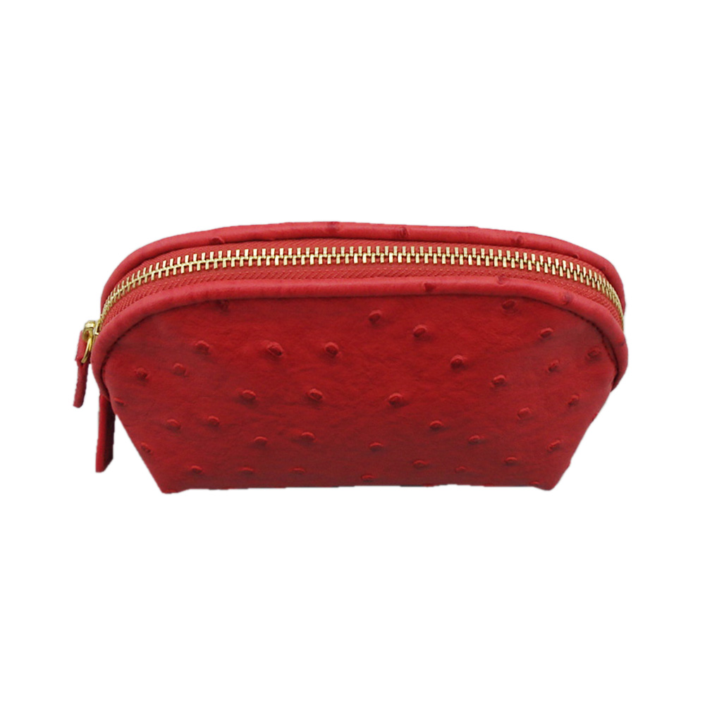 Double Zipper Closure Makeup Bag Ostrich Leather Cosmetic Pouch