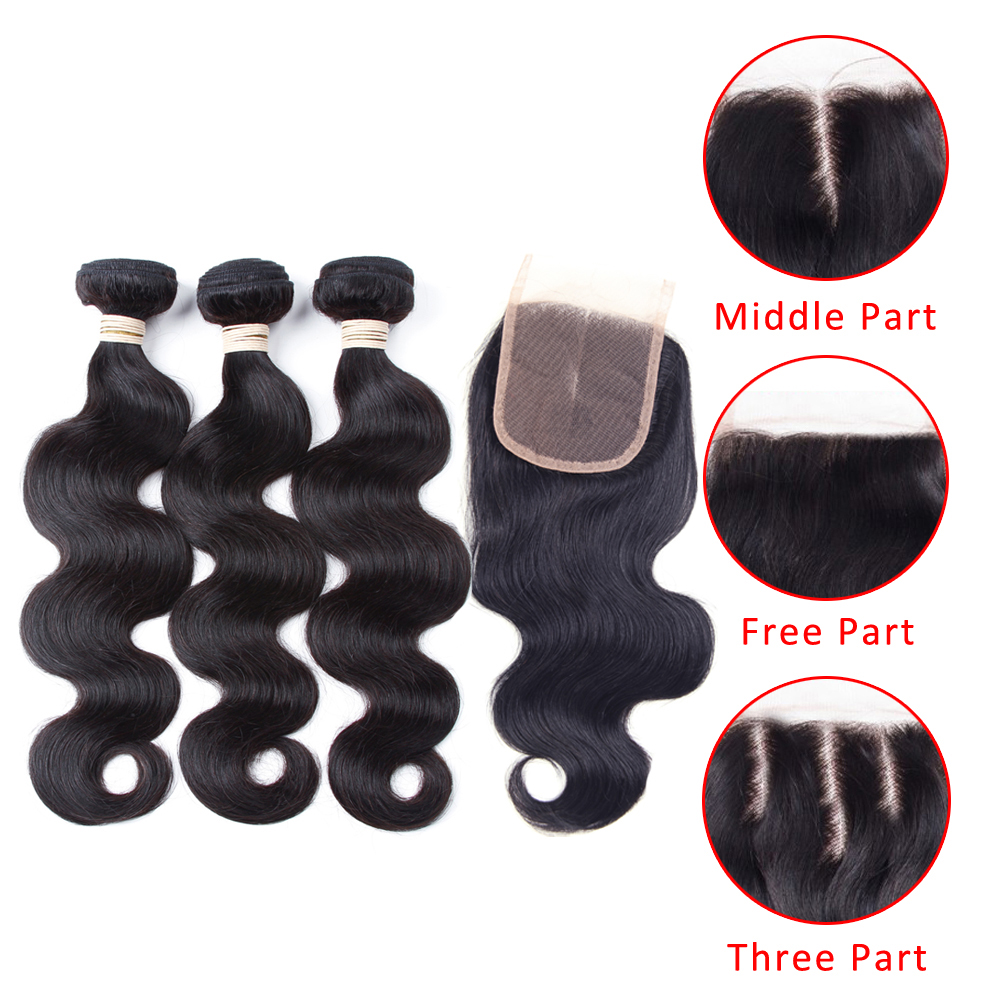 Cheap body wave human hair weave, 4x4 front 100% virgin Brazilian hair bundle with human hair closure