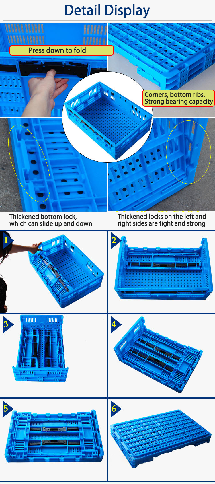 Plastic Rectangular Large Industrial Storage Box Foldable Fruit Box Factory Turnover Crate Box