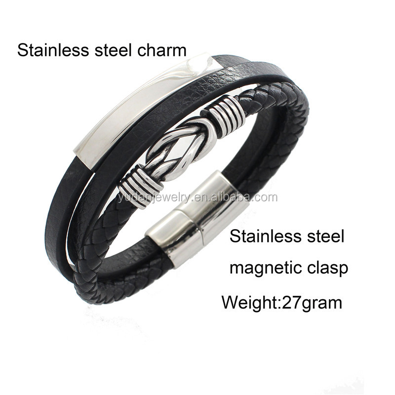 New Arrive Stainless Steel Leather Bracelet Men With Magnetic Clasp