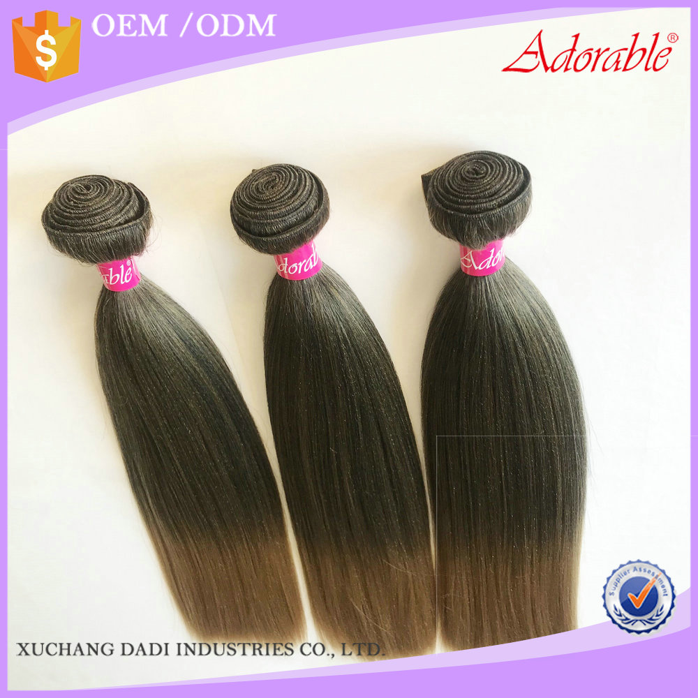 factory prices heat resistant fiber mixed two tone color kinky straight yaki wave hair weave,synthetic semi hair weft T1b27