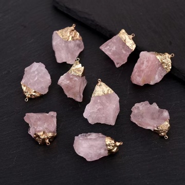 Handmade Gold Electroplated Geode Rose Quartz Pendant