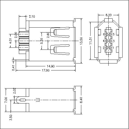 IEFS01-1394 6P Receptacle Straight Solder Type