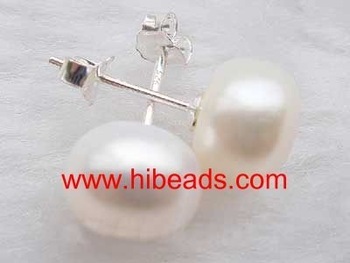 Flat freshwater white pearl earrings FPE0008
