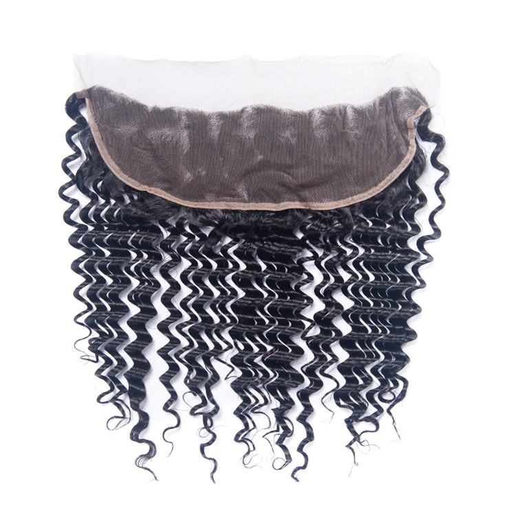 Wholesale Price Raw Indian Hair Deep Wave Human Hair Weave  Ear To Ear 13*4  Lace Frontal Closure