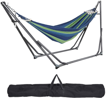 Adjustable Steel Foldable Double Hammock Stand with Portable Cotton Canvas Hammock
