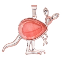 Cherry Quartz Waterdrop Cabs Silver Kangaroo Pendant Necklace 60CM Chain