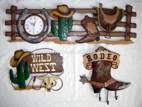 Metal western cowboy rodeo culture for home decoration with rolling ball clock