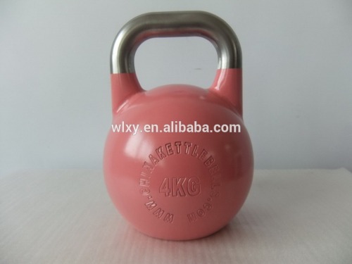 2016 NEW HOT steel competition kettlebell with stainless steel handle,one step strech froming, laser carved by computer