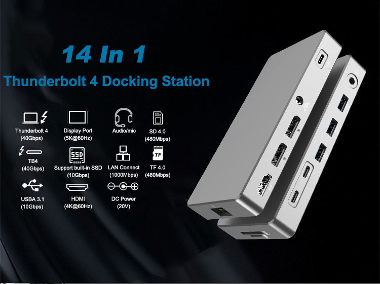 14in1 Multiports Thunderbolt4 USB C Laptop Docking Station