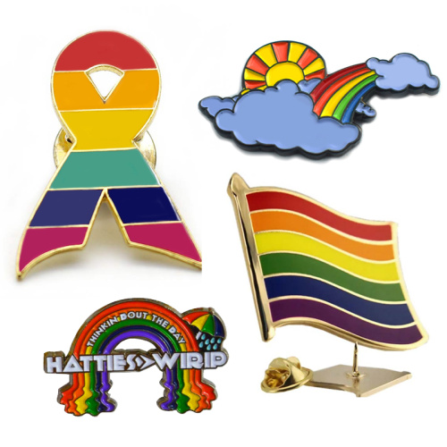 Emblema de metal de arco iris de bandera de esmalte dorado personalizado