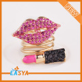 Anel de moda mulheres Pink Crystal Lip Stick Primavera