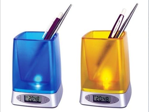 Electric Digital Table Clocks, Colorful Pen Container Clock With Calendar And Night Light