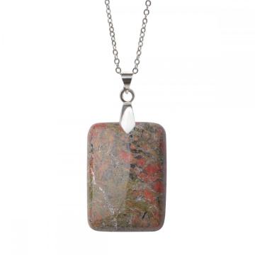 Natural Unakite Women Chakra Rectangle Gemstone Pendant Necklace