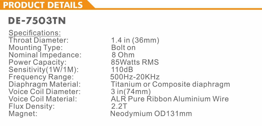 DE-7503TN B&C HF-drivrutin 3-tums spole neodymmagnet HF-diskanthögtalare