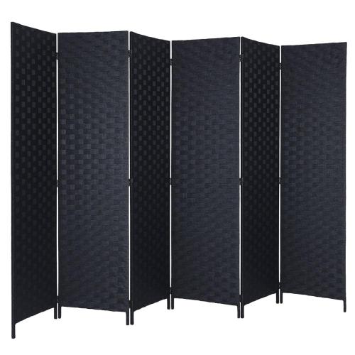 6 Panels Mat Black Double-weaved Handmade Room Divider
