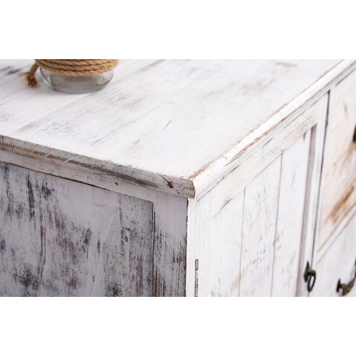 Distressed White Paulownia Wood Shabby Storage Cabinet