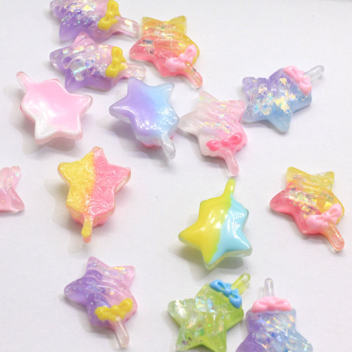 Comercio al por mayor 100 Unids Nuevo Kawaii Color de Dibujos Animados Palo Mágico Cabujones Resina Flatback Forma de Estrella Palo Mágico Cabochons Craft