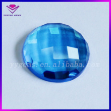 High Quality Sea Blue Facted Cut Round Lab Glass Flat Gemstone Beads