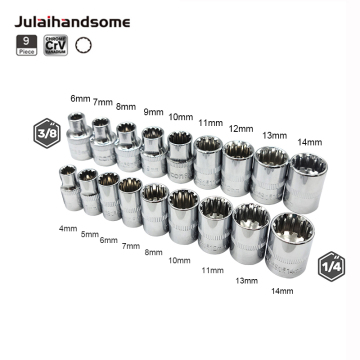1/4"/3/8" Gear Lock Sockets CRV 12 Point Sockets Can Be Used for Hex Double Hex Screws Hand Tools