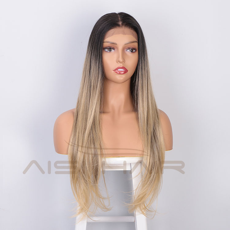 Aisi Hair High Quality 13x6 Long Silky Straight Wig Ombre Blonde Swiss Lace Wig Synthetic Hair Lace Front Wigs For Black Women