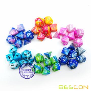 Bescon Mini Gemini Juego de dados poliédricos de dos tonos, 10MM, Juego de dados Mini RPG, Juego de dados D4-D20 en tubos de colores surtidos de 42 piezas