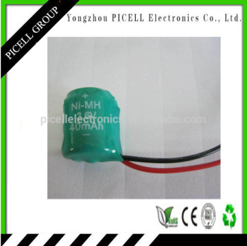 40mAh nimh button cell battery pack rechargeable battery pack 3.6v