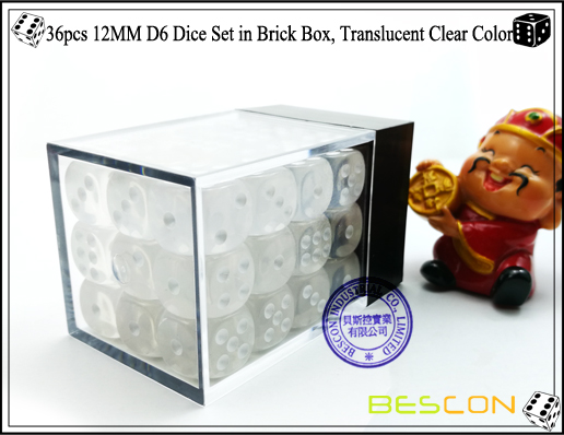 36pcs 12MM D6 Würfel Set in Brick Box, Translucent Clear Color-3 36pcs 12MM D6 Dice Set in Brick Box, Translucent Clear Color-3