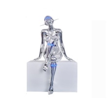 2024 Women Robot Design M and Kaws Blue Light Chrome Contemporary Sitting Sculpture Decorative Floor Lamp
