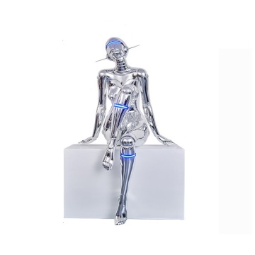 2024 Women Robot Design M and Kaws Blue Light Chrome Contemporary Sitting Sculpture Decorative Floor Lamp