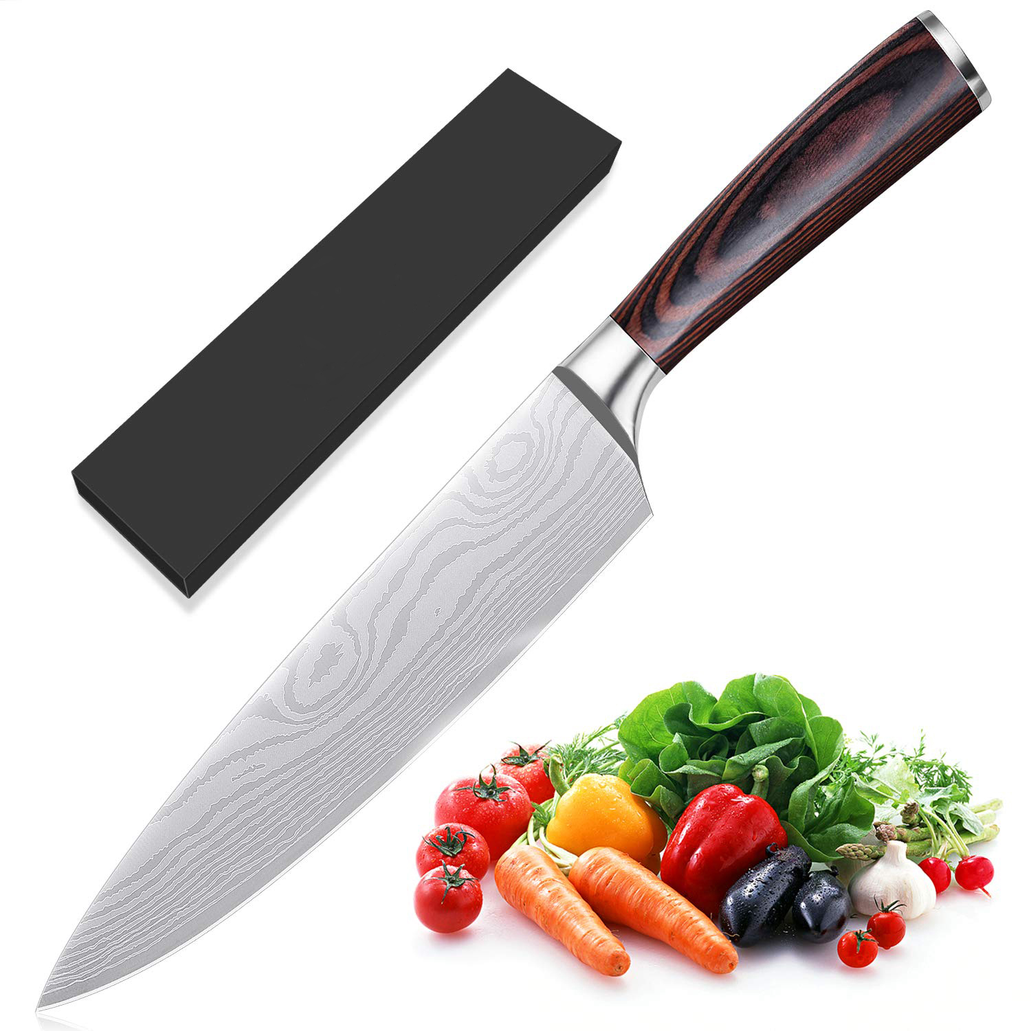 2018 Amazon HoT Sell High Carton Steel 8" Chef Knife Kitchen Knife With Drop Forging Pakka Wood