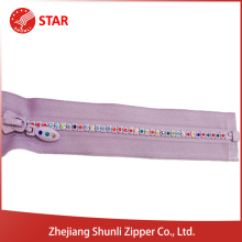Fashion apparel accessory Top grade open end rhinestone zipper