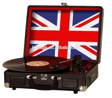 suitcase turntable record player with UK flag