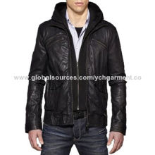 Fashionable men's genuine leather jacket with hood
