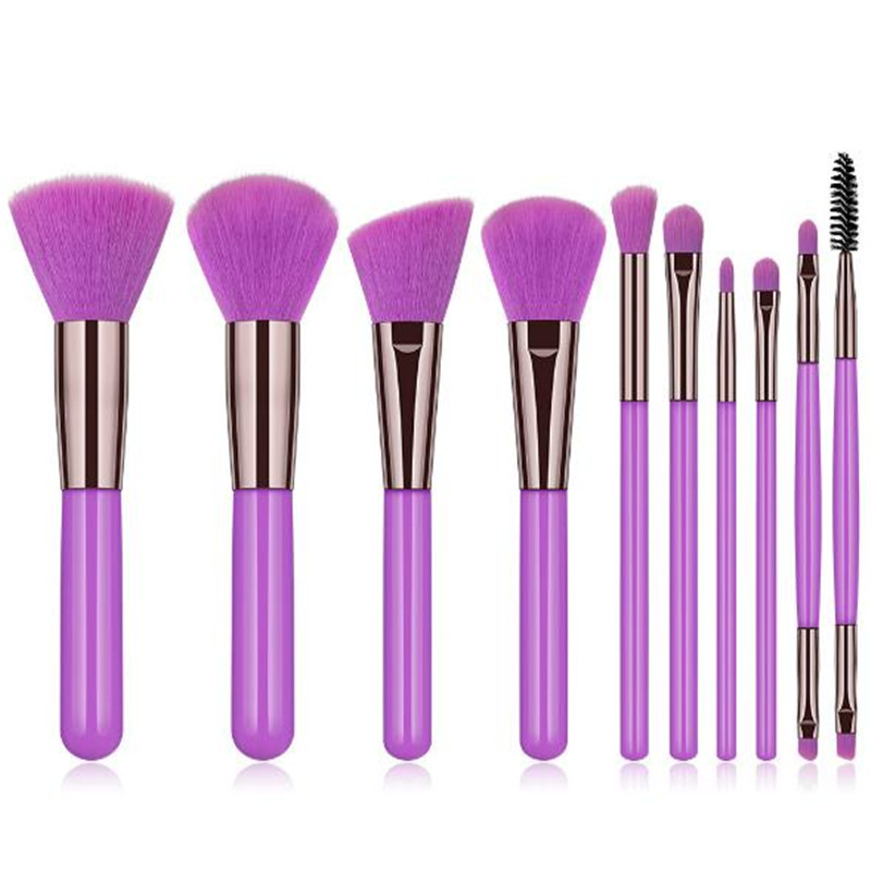 10 fluorescent color makeup blush brush powder  eye shadow lip eyelash  brush set