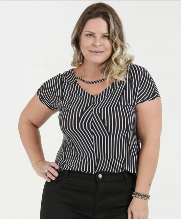 Printed Stripe Plus Size Tops and Blouse