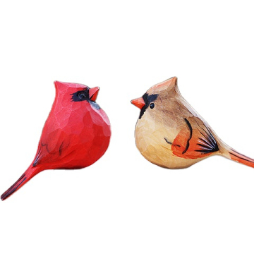 Handmade Wooden Carved Bird Decor - Colorful Resin Cardinal Wood Carving Ornament