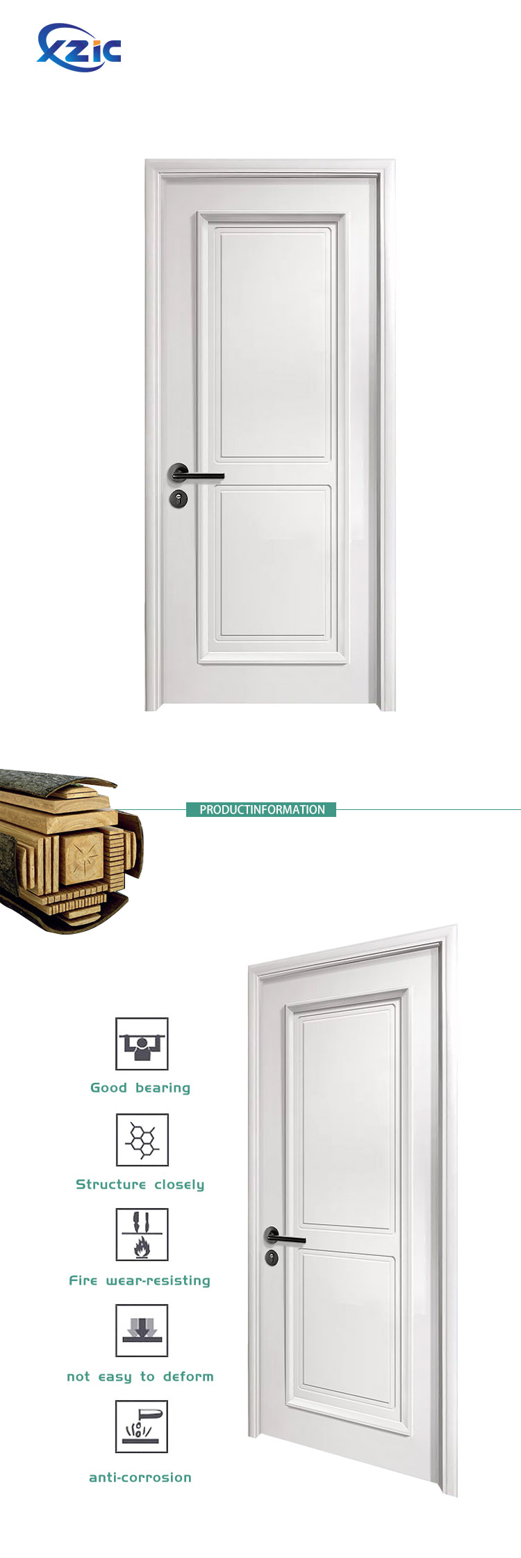 Exterior single flush waterproof wpc door design