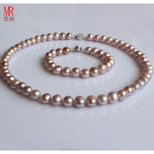 8-9mm Lavender Nearly Round Freshwater Pearl Necklace Set