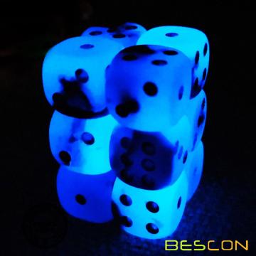 Bescon Two Tone Glowing Dice D6 16mm Set 12pcs BLUE DAWN, 16mm Die Sided Die (12) Bloc de dés rougeoyant