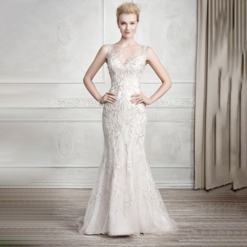 Wedding dress Guangzhou elegant sleeveless wedding dress lace Alibaba wedding dress