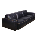 Retro Style Black Italian Leather Big Size Sofa