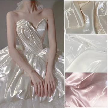 Liquid Satin Fabric Crystal Shiny For Wedding Dress