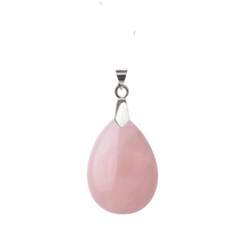Natural Rose Quartz 28x35MM Waterdrop Pendant Necklace with 45CM Silver Chain